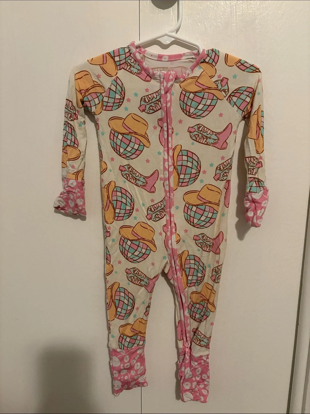 Pink Cowgirl Print Kids One-Piece Footie Pajamas